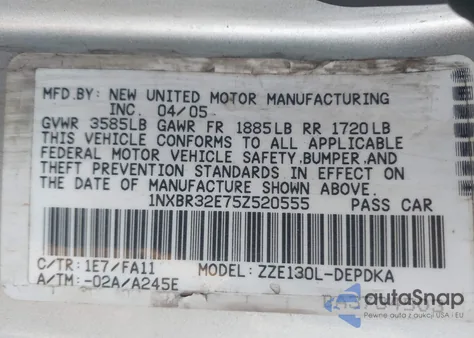 2005 Toyota Corolla S из США, поврежденный, VIN 1NXBR32E75Z502055